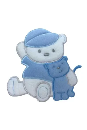 Applicazione Termoadesiva Ricamo Velluto Patch Marbet Baby Nascita Orsetto Cappello Gatto Base Bianco 95x90 Mm Prezzo Scontato