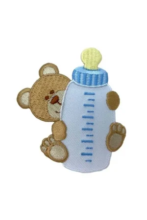 Applicazione Termoadesiva Ricamata Patch Marbet Baby Orsetto Biberon 75x62 Mm Nuovo Arrivo