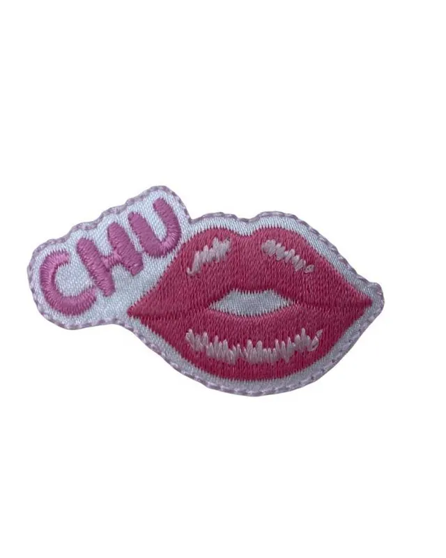 Applicazione Termoadesiva Ricamo Patch Marbet Labbra Bacio Chu Rosa Bianco 50x25 Mm Ultime Pezzi