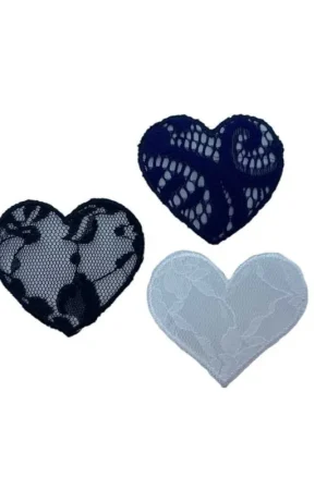 Applicazione Termoadesiva Ricamata Patch Marbet Pizzo Tinta Unita Cuore 55x50 Mm Quantità Limitata
