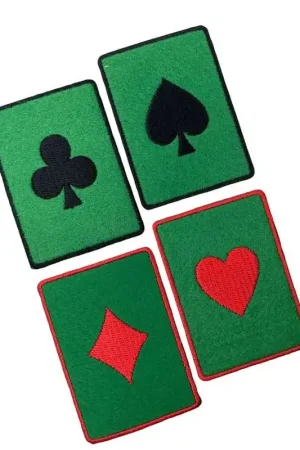 Offerta Speciale Applicazione Termoadesiva Patch Panno Verde Ricamo Carte Gioco Poker 7x5 Cm