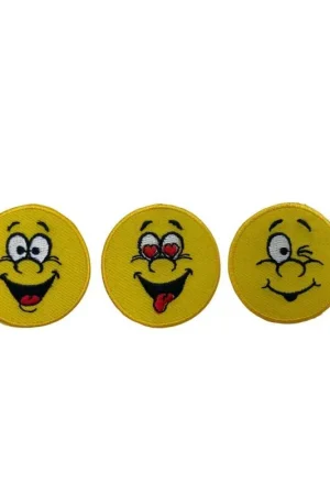 Non Perdere Patch Termoadesiva Ricamata Smile Faccina Sorridente Giallo Tondo 4 cm