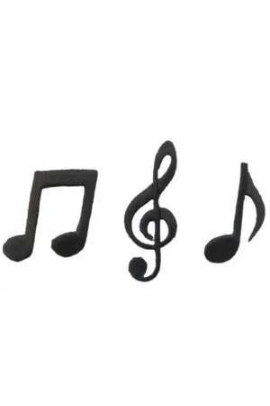 Sconto Applicazione Termoadesiva Patch Ricamo Nero Note Musicali Alte 35 Mm