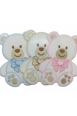 Applicazione Termoadesiva Patch Ricamo Baby Velluto Base Bianco Orsetto Fiocco Cuore 145x105 Mm Bestseller