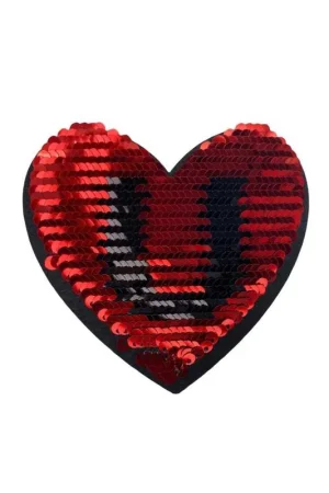 Applicazione termoadesiva patch marbet ricamata Cuore reversibile in paillettes rosso 85x80 Mm Professionale