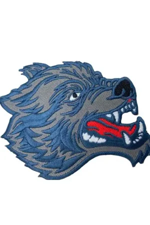 Patch Termoadesiva Ricamata Marbet – Testa di Lupo Grigio e Blu – 8x8 cm – Prezzo per Pezzo Soddisfatti O Rimborsati