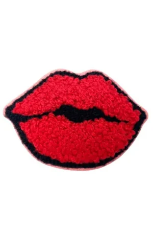 Novità Applicazione Termoadesiva Patch Marbet Ricamo Bocca Labbra Rossa Lana 6x4 Cm