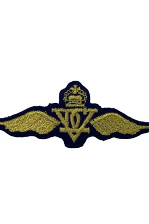 Nuovo Arrivo Applicazione Termoadesiva Patch Distintivo Blu Ricamo Ali Corona Filo Oro Lurex 75x30 Mm