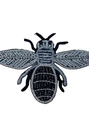 Applicazione Termoadesiva Patch Marbet Ricamata Ape Nero Argento Lurex 4x6 Cm Offerta Speciale
