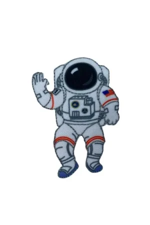 Promo Stagionale Applicazione Termoadesiva Patch Marbet Ricamo Astronauta Saluto Spazio 6x4,5 Cm