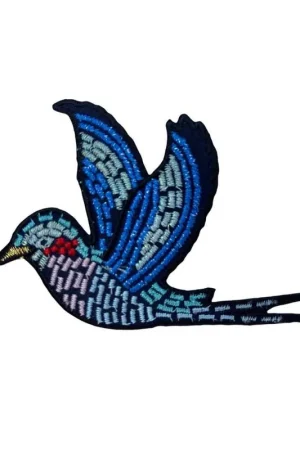 Affare Applicazione Termoadesiva Patch Marbet Ricamo Filo Lurex Uccello Volatile Volo Colorato 8x5,5 Cm