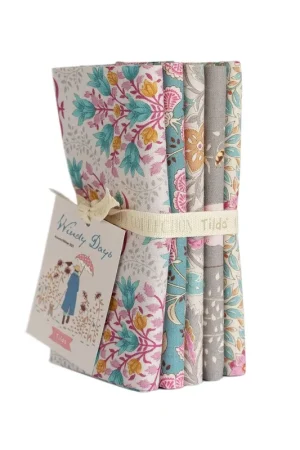 Tilda Windy Days Fat Quarter Bundle Grey/Teal, 5 Fat Quarter 50 x 55 cm - Grigio/Verde Acqua Scelto Dai Clienti