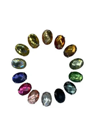Saldi Applicazione Pietra Strass Resina Cucibile Castone Alluminio Ovale Sfaccettata 24x17 Mm