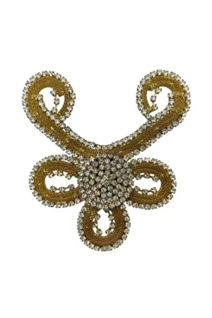 Applicazione Gioiello Moda Strass Modello Fiocco Colore Oro 11x9 Cm Prezzo Conveniente