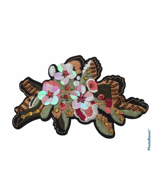 Applicazione Moda Patch Ricamo Fiore Paillettes Perlina Misto Lana Cm 14x8 A Buon Prezzo