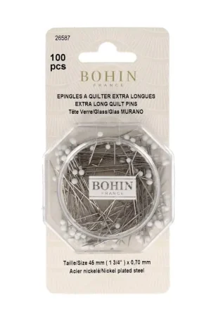 Popolare Bohin, Spilli con Testa di Vetro per Patchwork e Quilting, Bianchi da 0,70 mm - 100pz