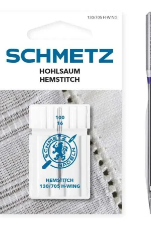 Spedito Oggi Ago a lancia 100/16 con lama ad aletta per punto a giorno, per macchine per cucire - Schmetz Hemstitch Wing