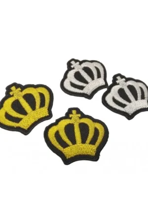 Applicazione Termoadesiva Ricamata Oro Argento Base Nera Patch Corona 40x35 Mm Novità