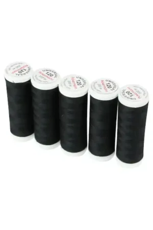 Set di 5 filati per cucire da 200m, Nero 0799 - Ackermann Universal 120 Esclusivo