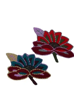 Applicazione Termoadesiva Ricamo Fiore Lana Decorazione Perline Cucite Cm 18x13 Promo Stagionale