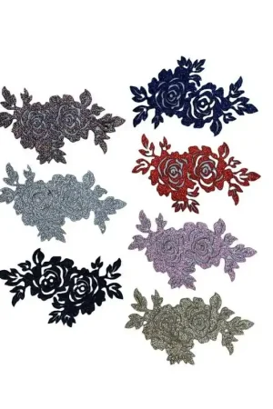 Prezzo Basso Applicazione Termoadesiva Patch Rosa Foglie Glitter Lurex 5x8 Cm