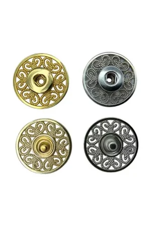 Bottone Tondo Automatico Pressione Acciaio Intarsiato Modello Fiore Grande 2,8 Cm Popolare