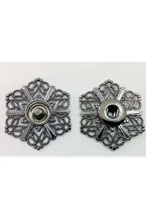 Bottone Automatico Pressione Acciaio Intarsiato Modello Fiore Grande 3 Cm Esagonale Compra Oggi Stesso