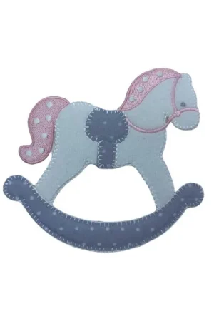 Nuovo Arrivo Applicazione FS Termoadesiva Cavalluccio DondoloRosa Grigio Velluto Bianco 70x65 Mm