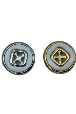 Must-Have Bottone Plastica Smaltati Bianchi 4 Buchi Oro Argento Lineato 18 Mm 11,5