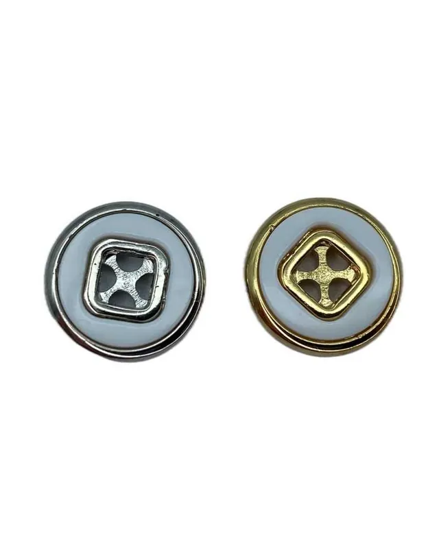 Must-Have Bottone Plastica Smaltati Bianchi 4 Buchi Oro Argento Lineato 18 Mm 11,5