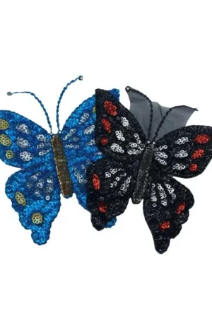 Applicazione Cucire Grande Patch Farfalla Ricamata Strass Perline Paillettes Turchese Nera 25x25 Cm Spedito Oggi