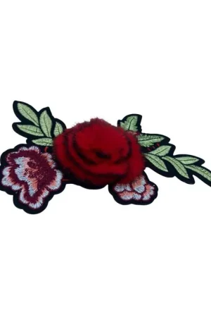 Applicazione termoadesiva patch ricamata con fiore di pelliccia rossa Promozione