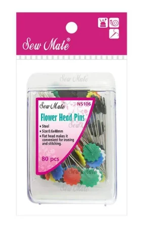 80 Spilli con Testa Piatta a Fiore da 0,6 x 48 mm con Cassettino - Flower Head Pins Miglior Prezzo