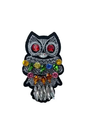Ultime Pezzi Applicazione Gioiello Termoadesiva Patch Gufo Ricamo Pietre Cucite 7x4 Cm