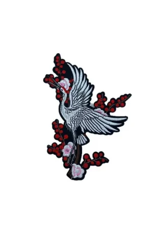 Compra Oggi Stesso Applicazione Termoadesiva Patch Ricamo Airone Ramo Fiori 21x14 Cm