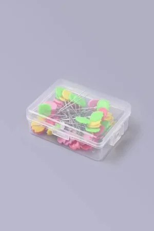 Prezzo Conveniente 50 Spilli con Testa a Fiore in una pratica scatolina trasparente