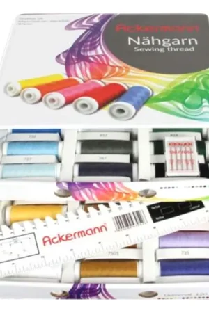 Di Tendenza Set di 36 filati universali da 200m in pratica scatola bianca con cassetti - Ackermann Nahgarn 120