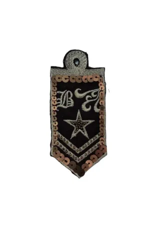 Applicazione Termoadesiva Patch Marrone Ricamo Filo Oro Stella Perline Paillettes 11x5 Cm Subito Disponibile