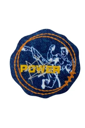 Applicazione Termoadesiva Patch Blu Ricamo Power Sport Alta 6 Cm Economico