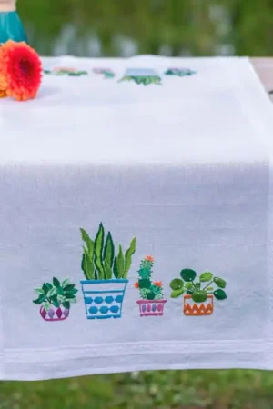 Kit da Ricamo Runner da Tavola - Piante da Interno - Vervaco Affare