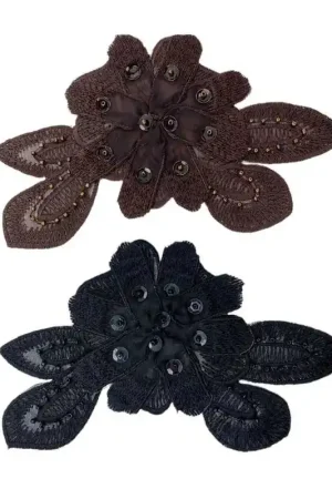 Consegna Rapida Applicazione Patch Termoadesiva Ricamo Fiore Paillettes Base Organza Perline 15x9 Cm
