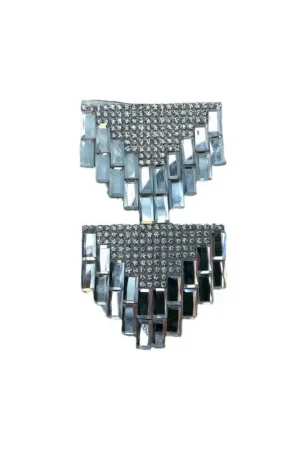 Saldi Applicazione termoadesiva punta pietre strass nere argento 15x4 cm