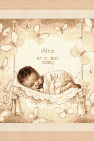 Ordina Subito Kit Punto Croce Benvenuta di Nascita - Bimbo sull'amaca - Vervaco