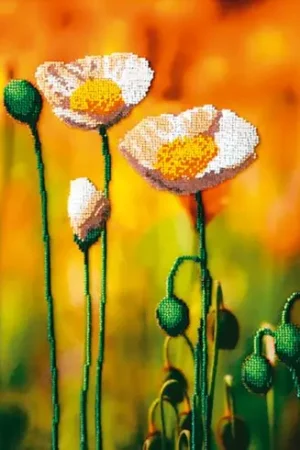 Di Tendenza Kit di ricamo con perline - Papaveri bianchi - Charivna Mit