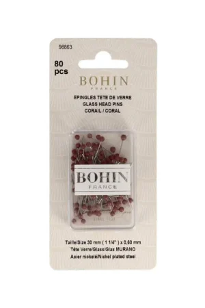 Bohin, Spilli Vetro di Murano, Colore Corallo - 80pz Nuovo Arrivo