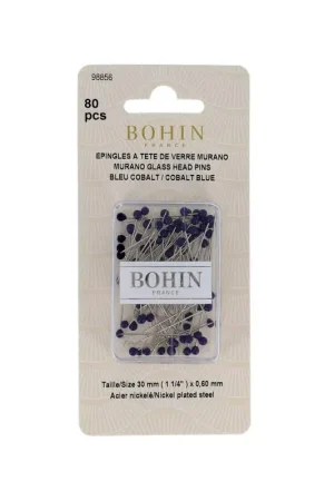 Bohin, Spilli Vetro di Murano, Colore Blu Cobalto - 80pz Consegna Rapida