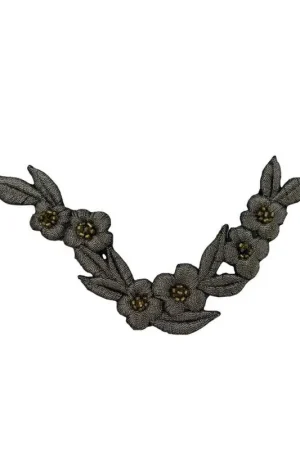 Reso Gratuito Applicazione Termoadesiva Ricamo Filo Lurex Oro Scuro Patch Ali Rondine Fiori Perline