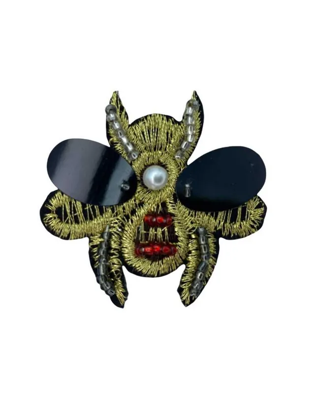 Direttamente Dal Produttore Applicazione Termoadesiva Patch Ricamo Filo Lurex Oro Scarabeo Perla 4,5 Cm