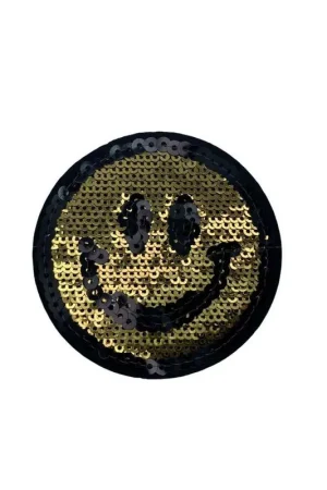 Applicazione Termoadesiva Tonda Patch Toppa Smile Paillettes Emoticon 7,5x7,5 Cm Super Prezzo