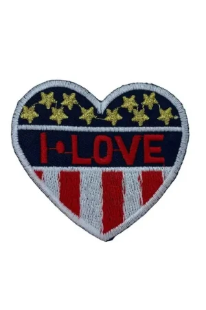 Applicazione Termoadesiva Patch Cuore Blu Ricamo Stelle Oro Lurex 65x55 Mm Promozione Esclusiva